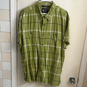 Carhartt Short-Sleeve Olive Green Plaid Button-Up Shirt